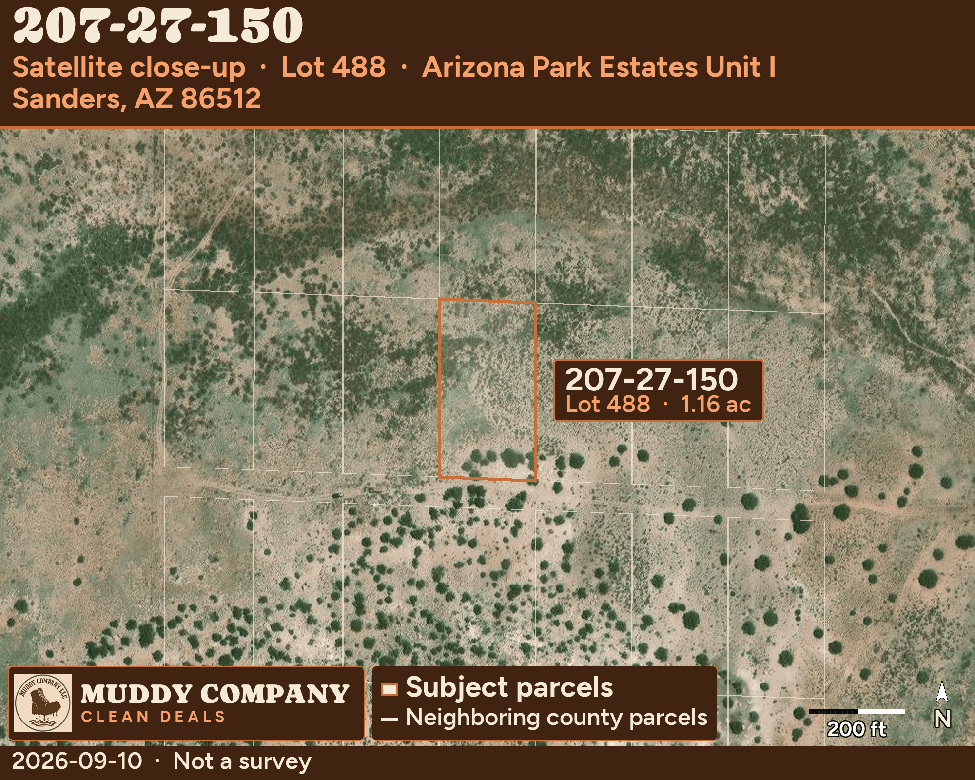 GIS satellite map showing the area around Apache County parcel 207-27-150.