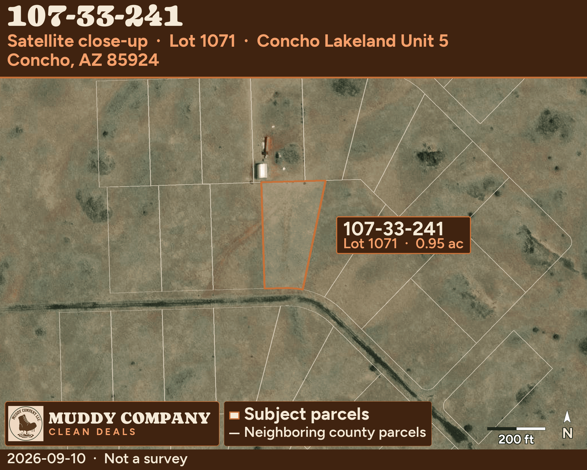 GIS satellite map showing the area around Concho Lakeland Unit 5 Lot 1071.